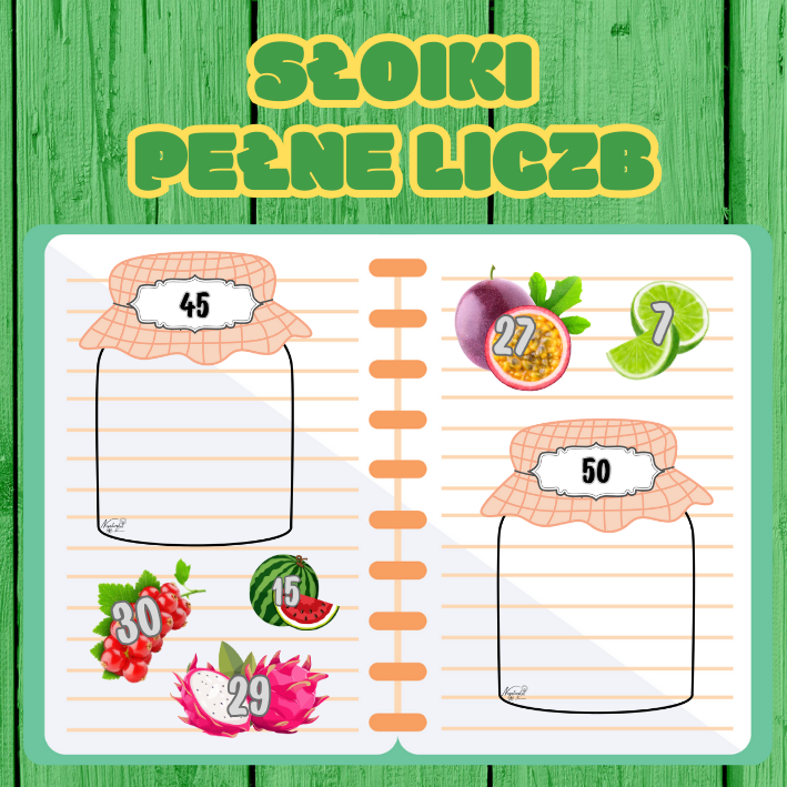 Karty edukacyjne do nauki dodawania – dopasuj owoce do słoików