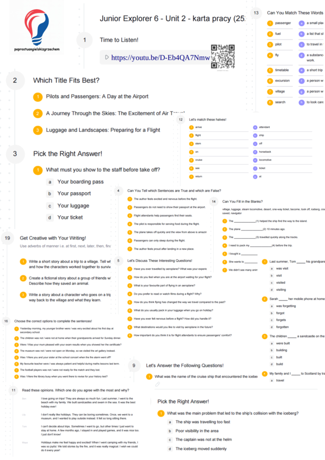 Junior Explorer 6 – Unit 2 – karta pracy
