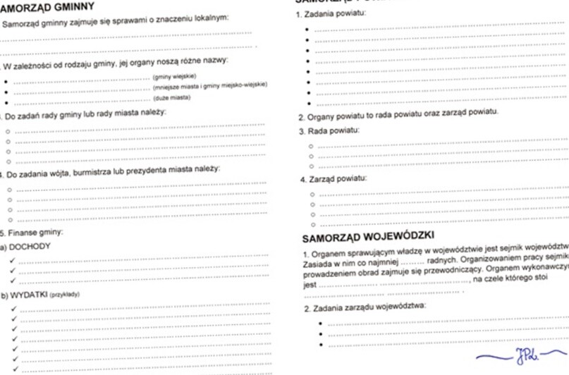 Samorząd gminny, powiatowy i wojewódzki (karta pracy)