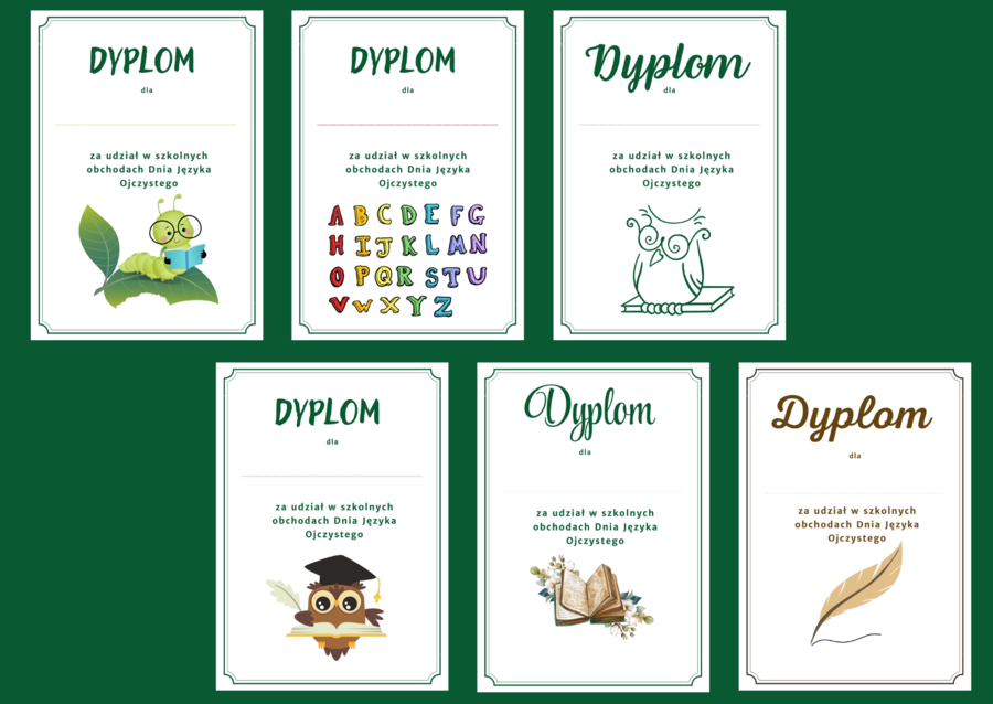 DZIEŃ JĘZYKA OJCZYSTEGO – dyplomy – 18 wersji – biblioteka – język polski - dyplom