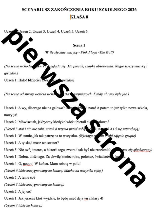Scenariusz zakończenia roku szkolnego 2026 - klasa 8