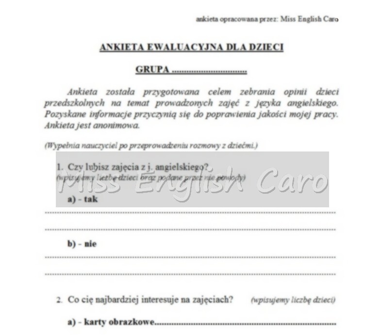 Ankieta ewaluacyjna- j.angielski- skierowana do dzieci