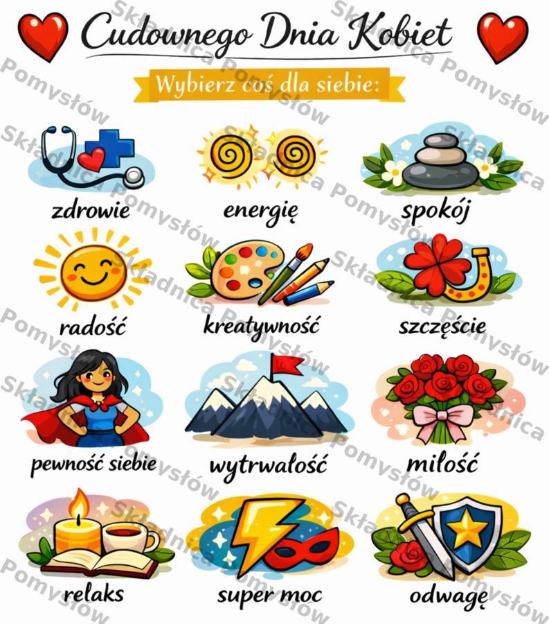 DZIEŃ KOBIET – kolorowanka A4 do druku + kolorowa kartka A4; życzenia na Dzień Kobiet; karta pracy