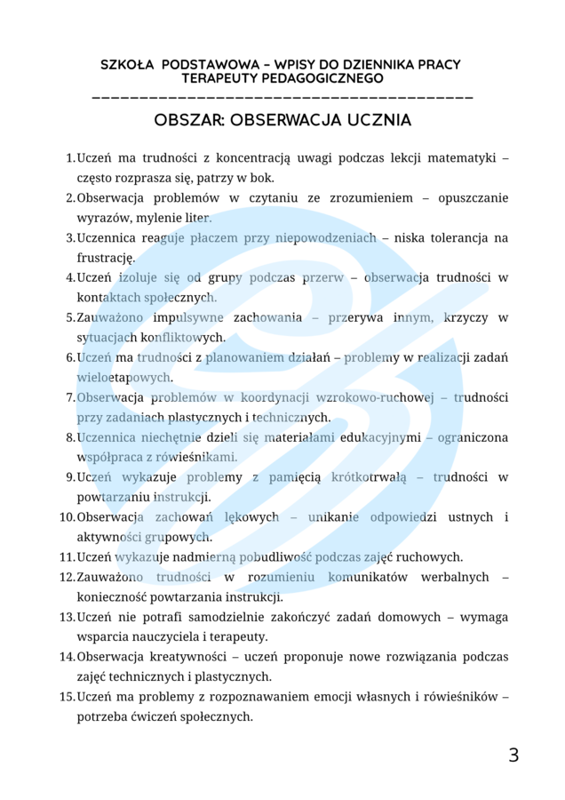Terapeuta pedagogiczny w szkole podstawowej – przykładowe wpisy do dziennika