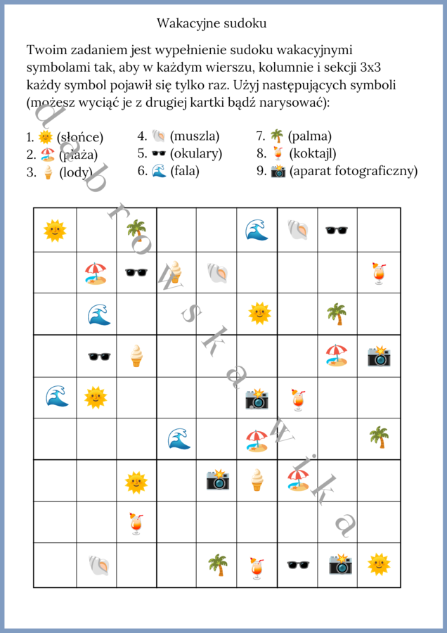 Wakacyjne sudoku