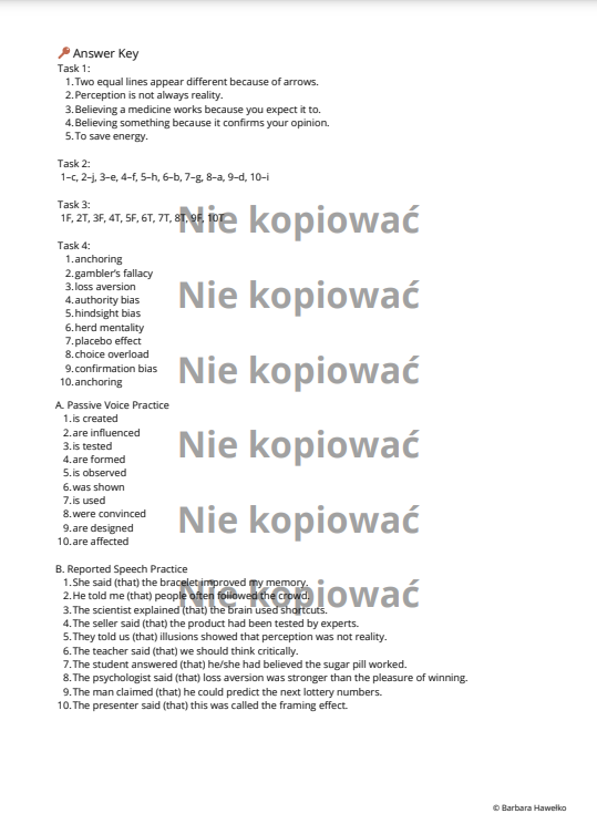 Karta Pracy: Mind Games - the Psychology of Decisions (słownictwo + Passive Voice i Reported Speech) B1/B2