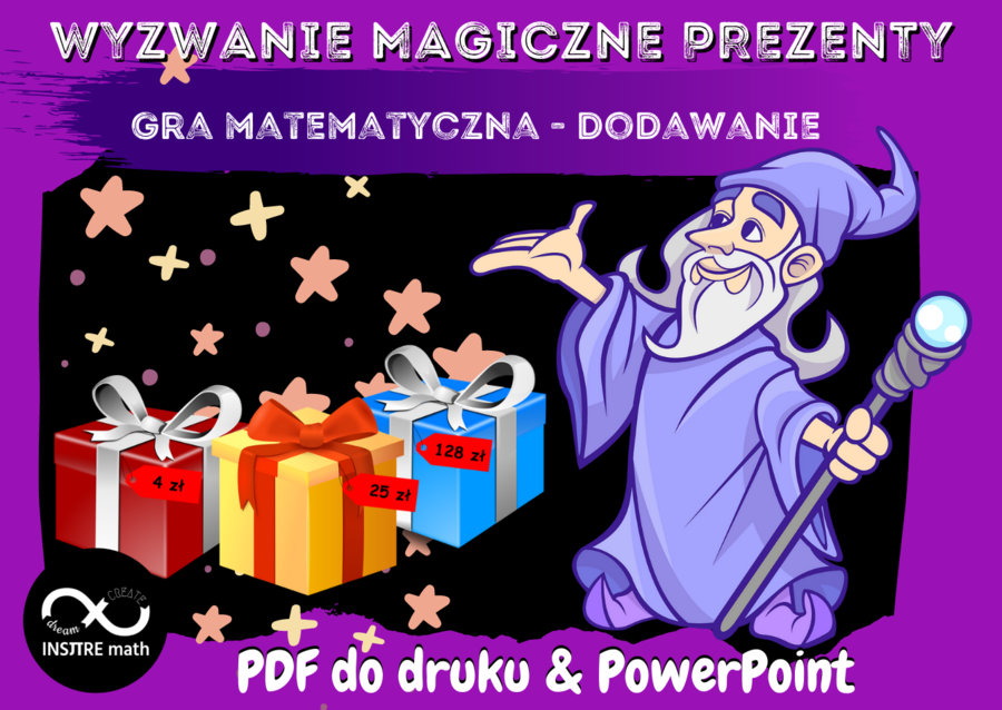 WYZWANIE MAGICZNE PREZENTY - dodawanie liczb 2 i 3-cyfrowych. Świąteczna gra matematyczna.