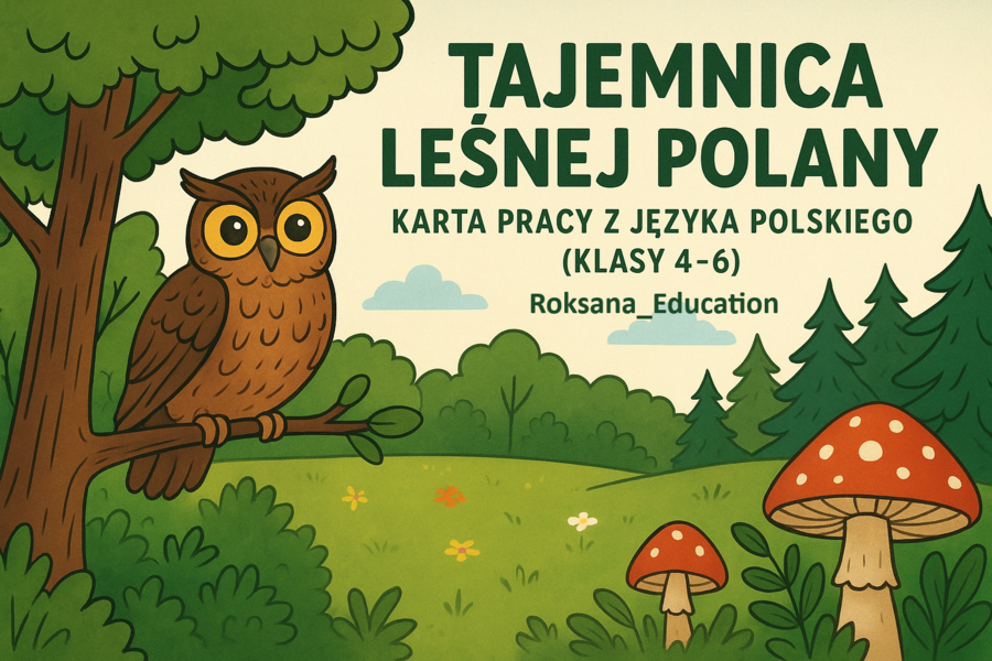 🌲🦉 Tajemnica leśnej polany – karta pracy, czytanie ze zrozumieniem, ortografia z języka polskiego (klasy 4–6)