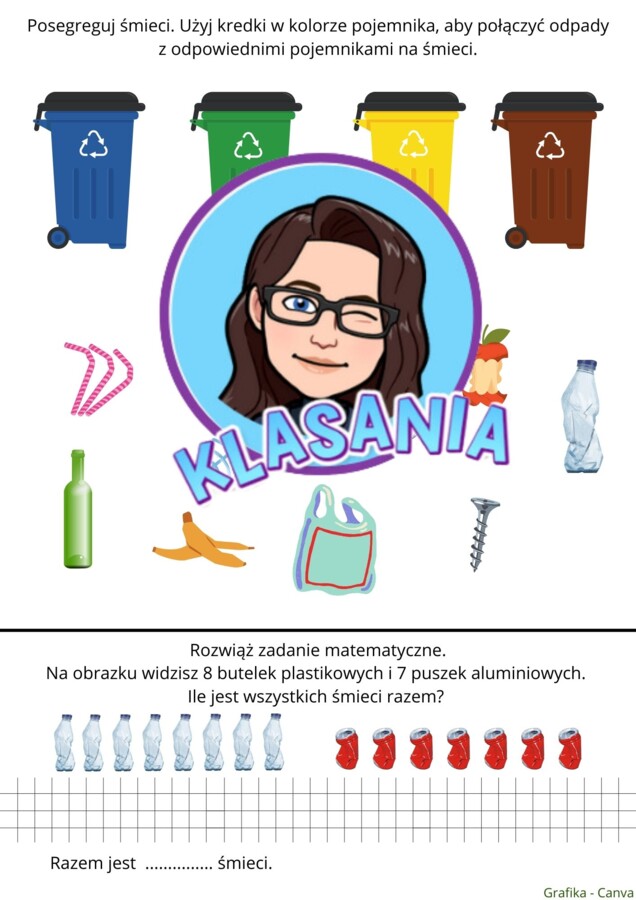 Dzień Ziemi - klasa 1, 2, 3 (matematyczne zadania pod klasę 1, ale wystarczy niewielka modyfikacja treści)