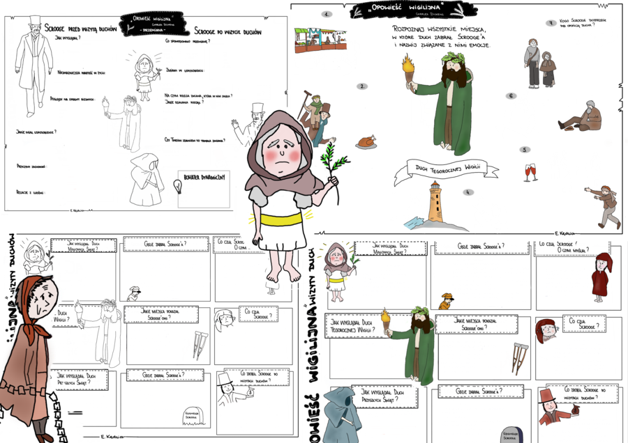 "Opowieść wigilijna" - 6 kart pustych i uzupełnionych