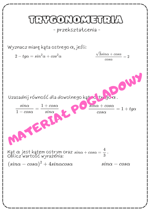 Trygonometria - notatka + karty pracy