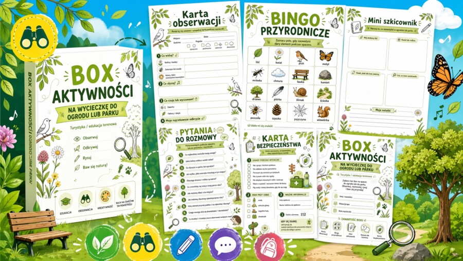 Box aktywności na wycieczkę do ogrodu lub parku