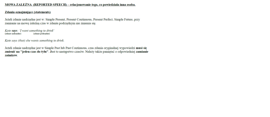 Mowa zależna zdania twierdzące