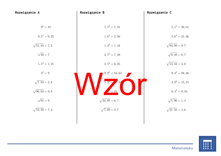 Kwadrat i pierwiastek kwadratowy liczb dziesiętnych | matematyka | 26 kolumn