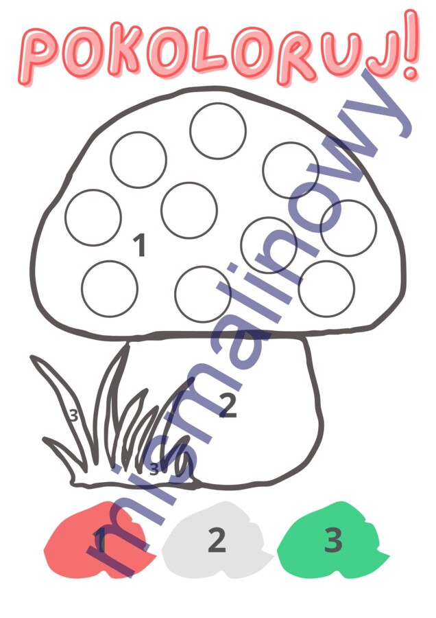 Pokoloruj grzybka po numerach