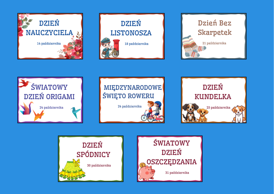 ŚWIĘTA TYPOWE I NIETYPOWE - październik - napisy - gazetka - dekoracja - BIBLIOTEKA - 17 stron