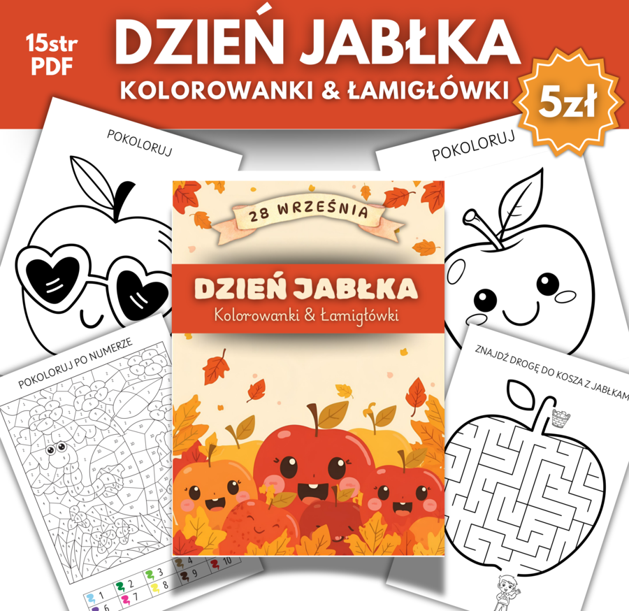 🍎 Dzień Jabłka - Kolorowanki & Łamigłówki dla najmłodszych 🍎🍏
