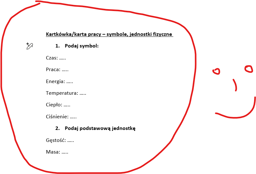 Kartkówki/karta pracy symbole i podstawowe jednostki fizyczne