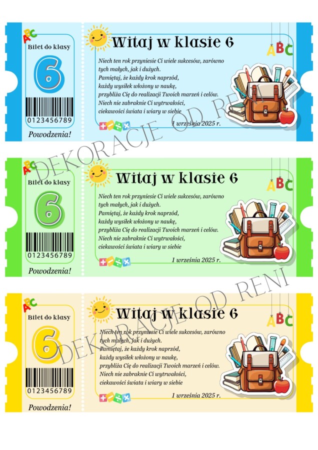 Powitalny Bilet do klasy 6