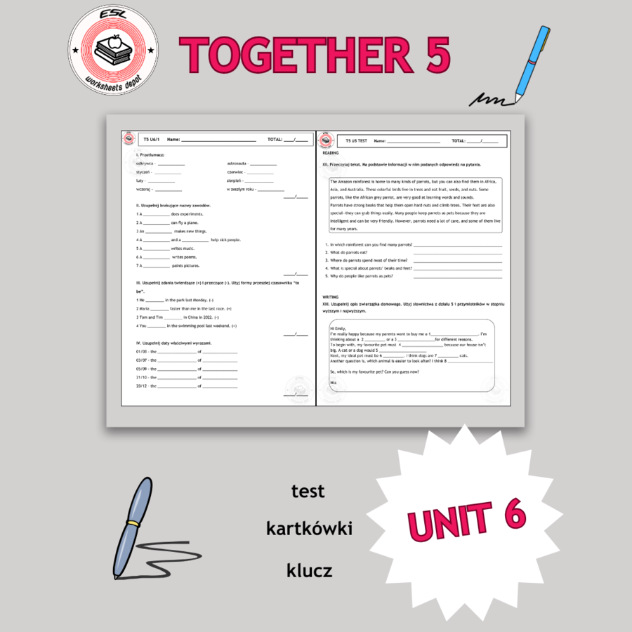 Together 5 Unit 6 - test i kartkówki do działu 6