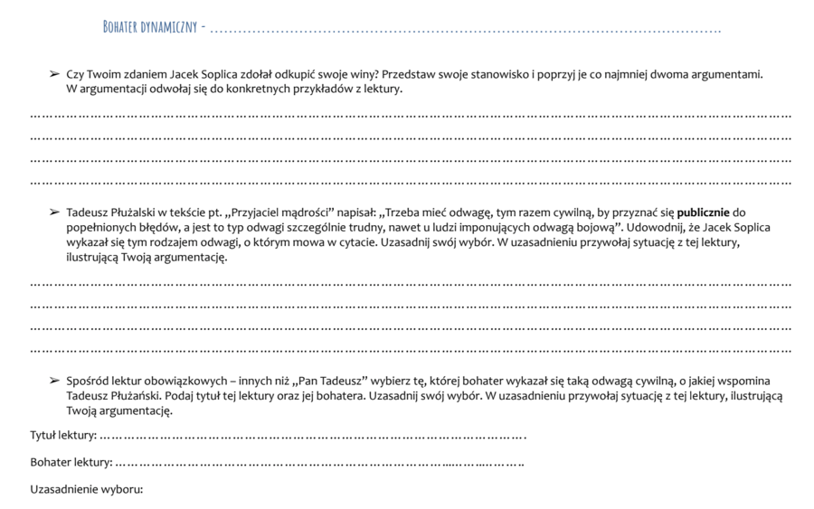 Jacek Soplica jako bohater dynamiczny (karta pracy)