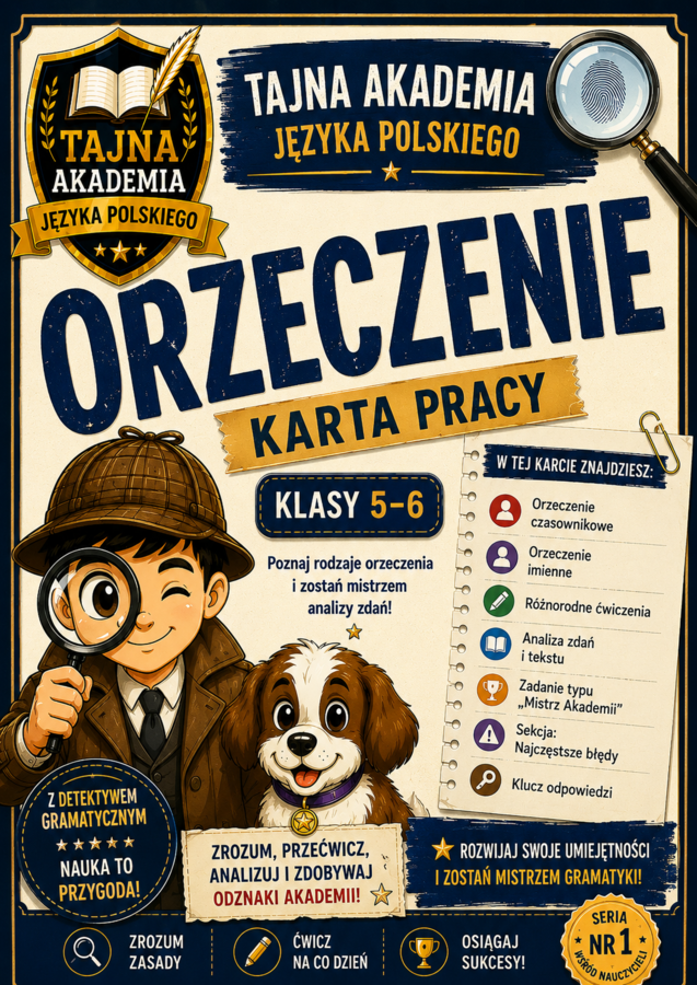 Orzeczenie – karta pracy | Klasy 5–6 | Tajna Akademia Języka Polskiego | Rodzaje orzeczenia | PDF