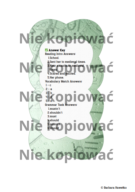 Karta pracy "Lost in Time" - reading/speaking, użycie should/must/can B1