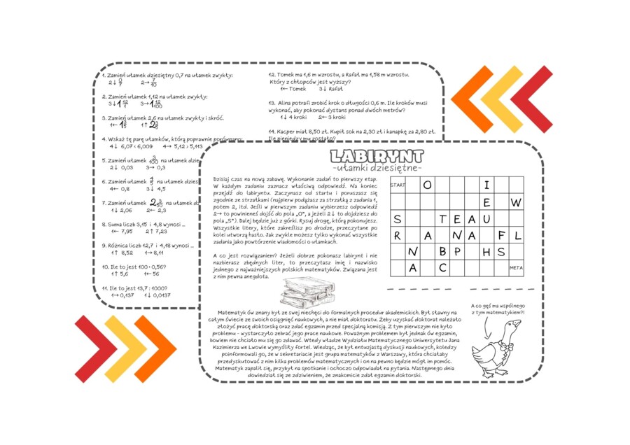 Powtórzenie wiadomości ułamki dziesiętne klasa 4 - labirynt