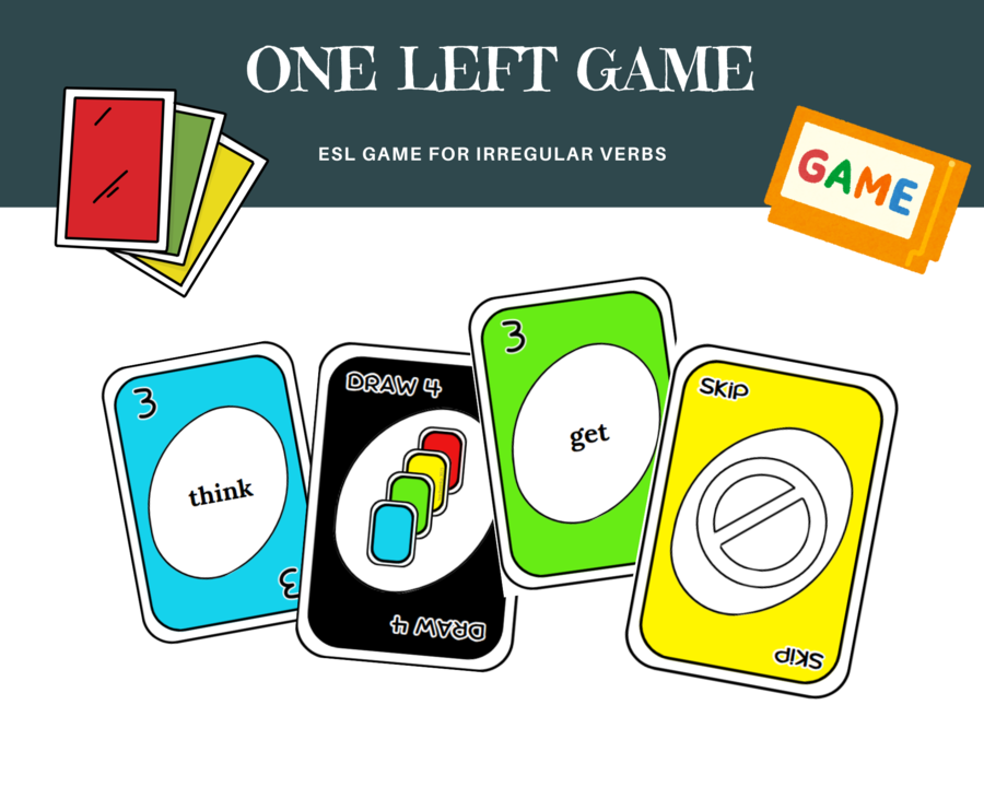 One Left - Gra karciana na znajomość czasowników nieregularnych, język angielski, irregular verbs, Past Simple, Present Perfect, Past Perfect