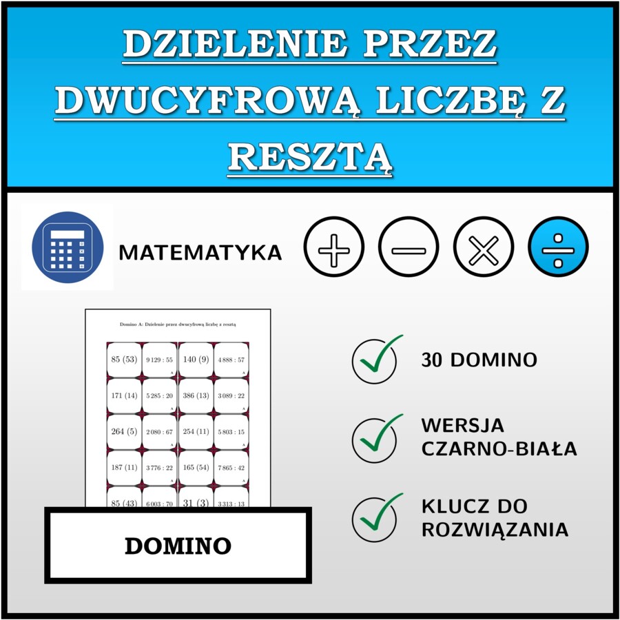 Domino - Dzielenie przez dwucyfrową liczbę z resztą | matematyka