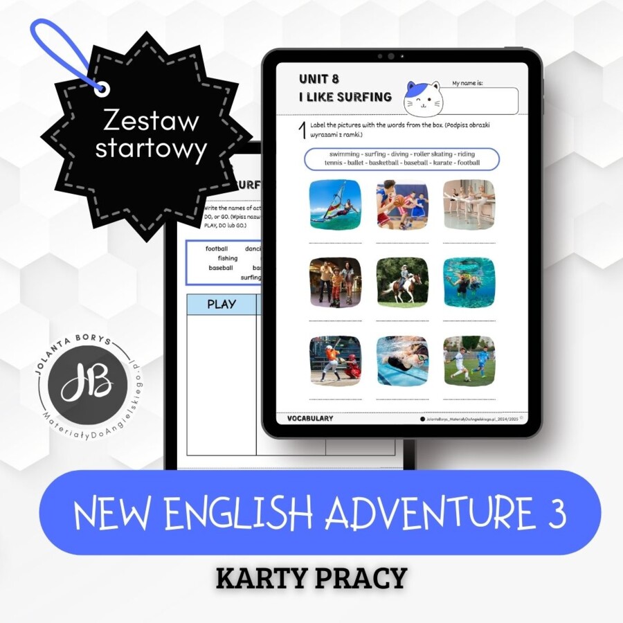 New English Adventure 3 - Unit 8 I like surfing - 2 karty pracy