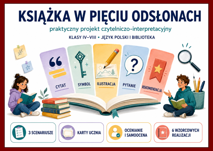 🌹 KSIĄŻKA W PIĘCIU ODSŁONACH - projekt czytelniczo-interpretacyjny dla klas 4-8