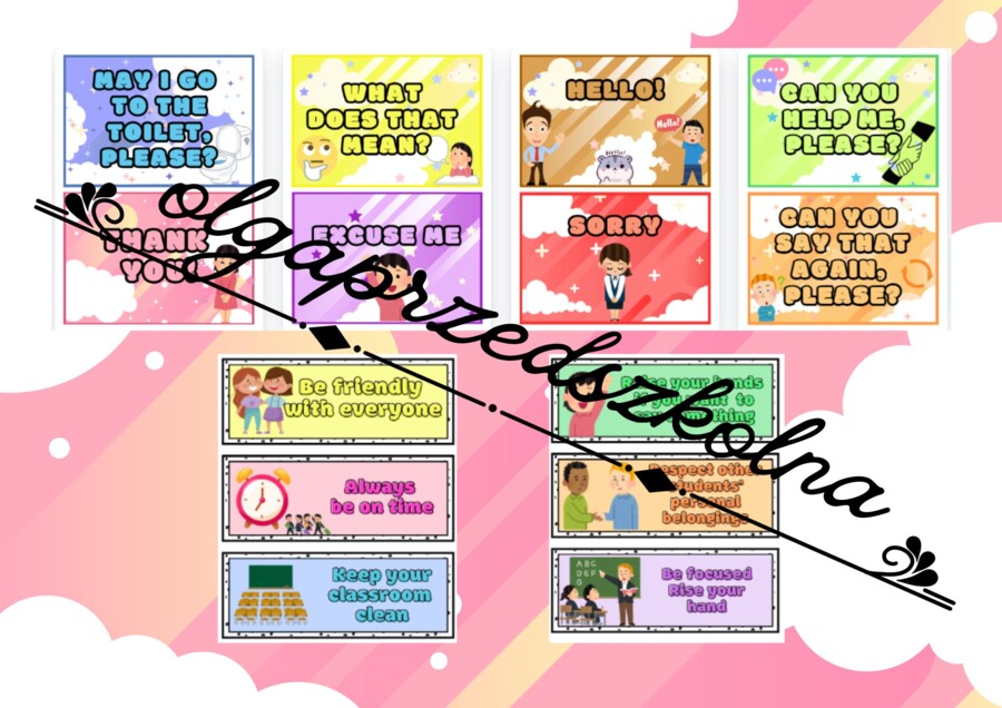 Magic words and phrases, classroom rules materiały na gazetkę angielską