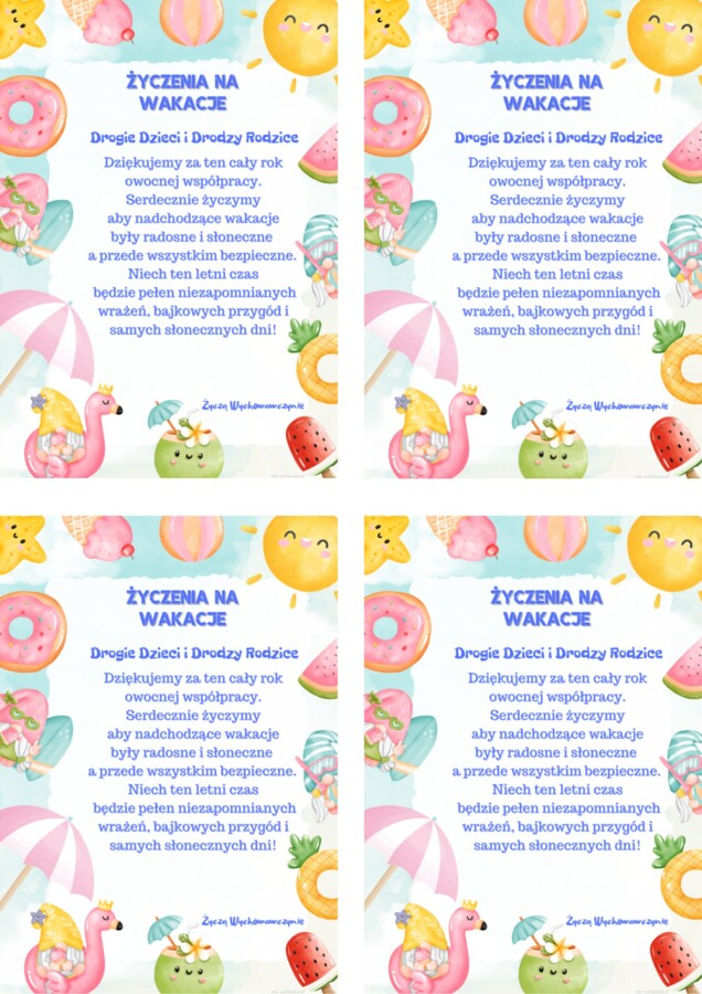 Życzenia wakacyjne