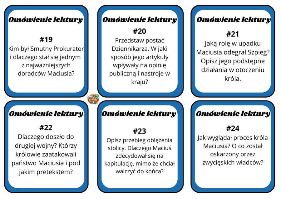 Król Maciuś Pierwszy - karty z pytaniami