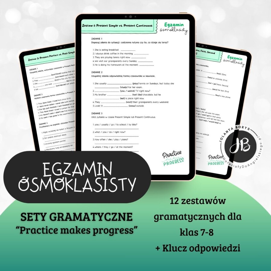 Zestawy gramatyczne dla ósmoklasistów pt. “PRACTICE MAKES PROGRESS”