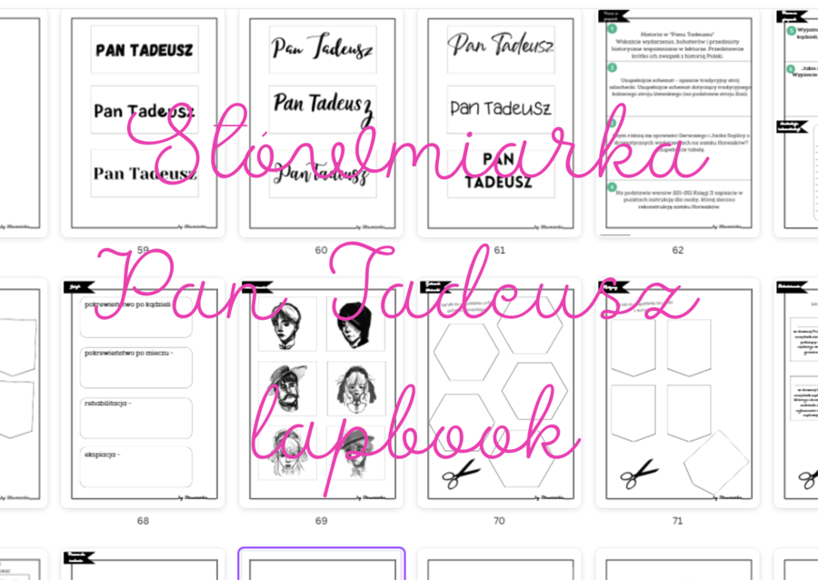 Zestaw "Pan Tadeusz" - lapbook, gra planszowa, autorskie rysunki postaci