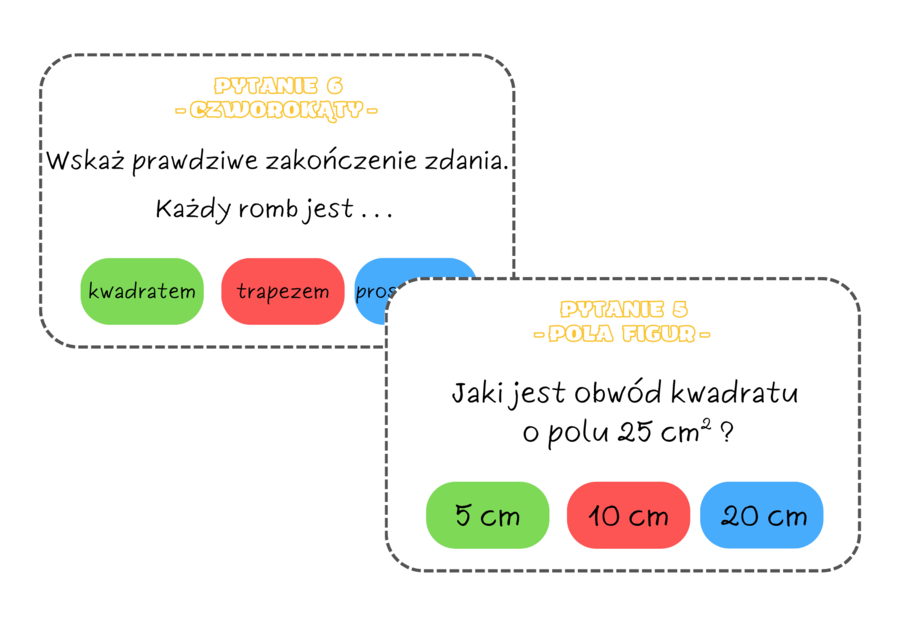Gra o milion. Powtórzenie wiadomości - figury na płaszczyźnie. Geometria.  Klasa 7.