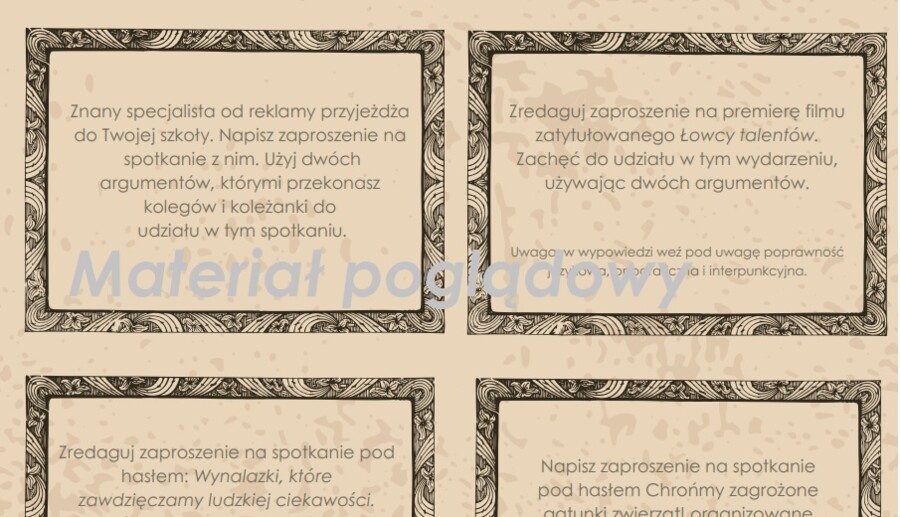 Zaproszenie i ogłoszenie - tematy na egzamin ósmoklasisty