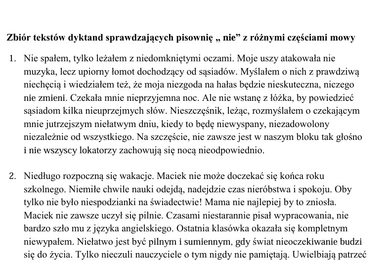 Wybór dyktand na pisownię " nie"