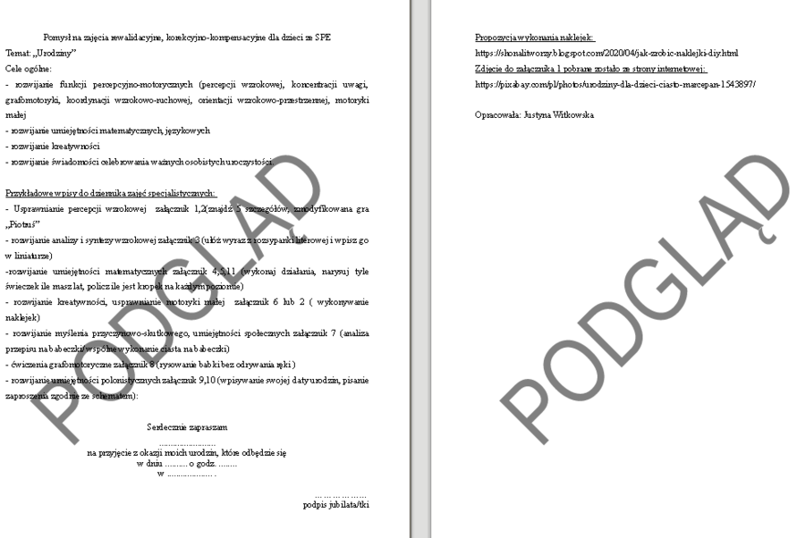 Urodziny- pomysł na zajęcia specjalistyczne dla dzieci ze SPE z dodatkami