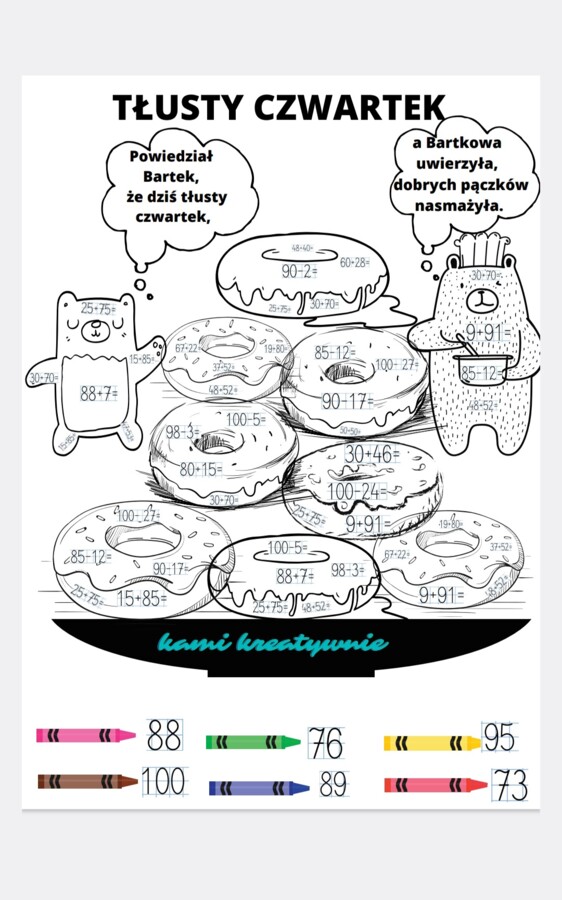 Tłusty czwartek - dodawanie i odejmowanie w zakresie 100