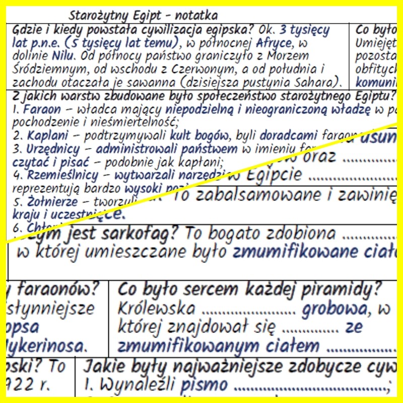 Starożytny Egipt – notatka i karta pracy
