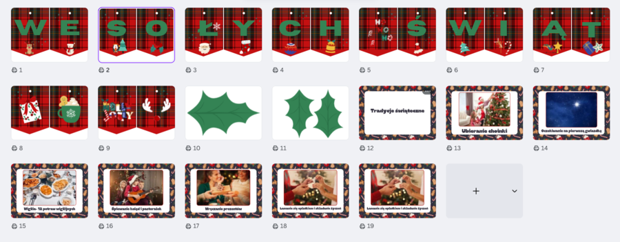 Napis "Wesołych Świąt" plus plansze z tradycjami świątecznymi