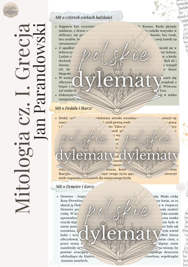 Jan Parandowski "Mitologia" cz. I Grecja - opracowanie maturalne (24 strony)