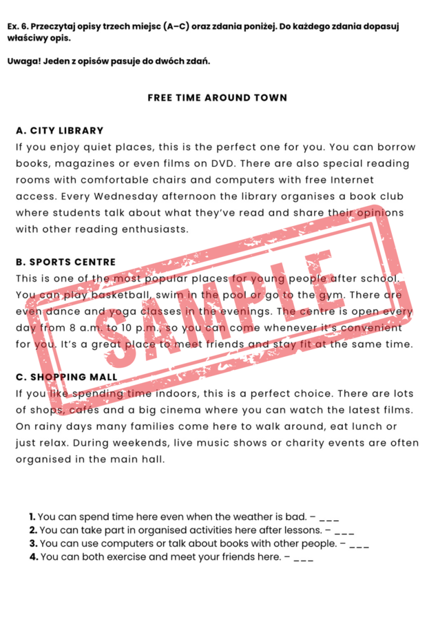 Egzamin 8-klasisty – Język Angielski | Zestaw zadań egzaminacyjnych: reakcje, dialogi, czytanie, tłumaczenia, e-mail + klucz odpowiedzi