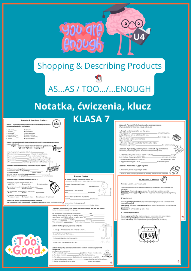 SHOPPING & DESCRIBING PRODUCTS- KONSTRUKCJA TOO /ENOUGH /AS...AS z przymiotnikami KLASA 77