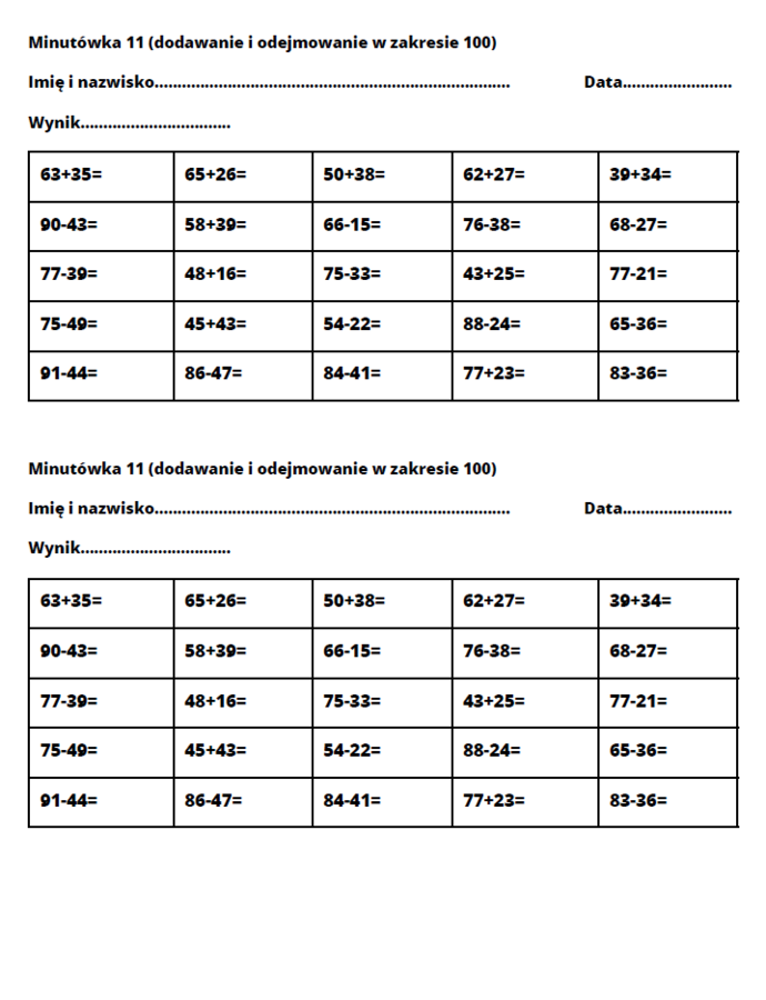 Trening dodawania i odejmowania