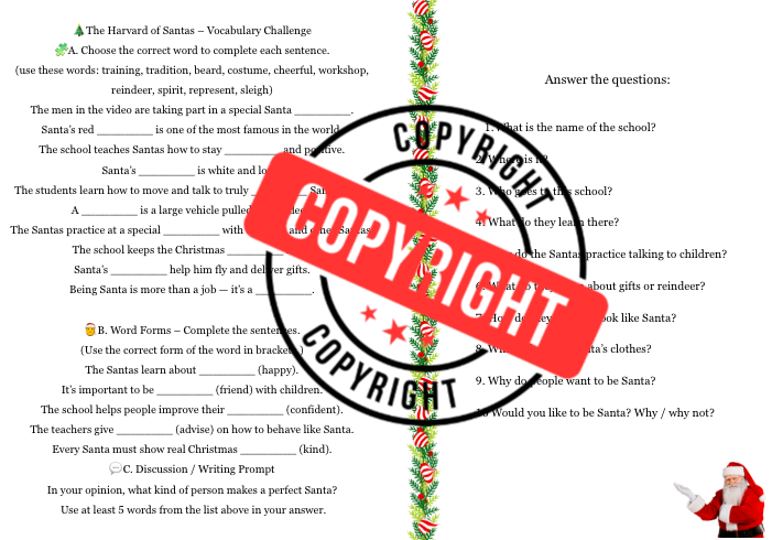 Gazetka językowa Santa Around the World+ kod QR do filmiku+karta pracy+ quiz| Wyjątkowa Edukacyjna dekoracja klasy lub korytarza