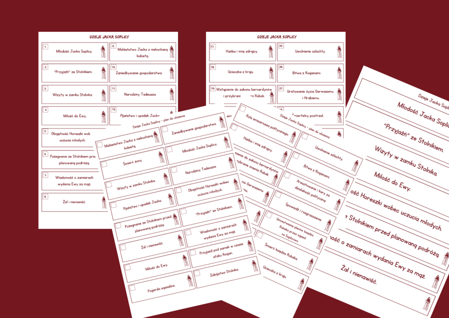 DZIEJE JACKA SOPLICY - plan wydarzeń - PAN TADEUSZ - fiszki